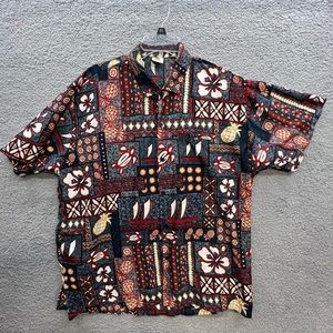 Rima Mens Dominican/Hawaiian 90s Print Short Sleeve Button Up Shirt ~ Size: XL
